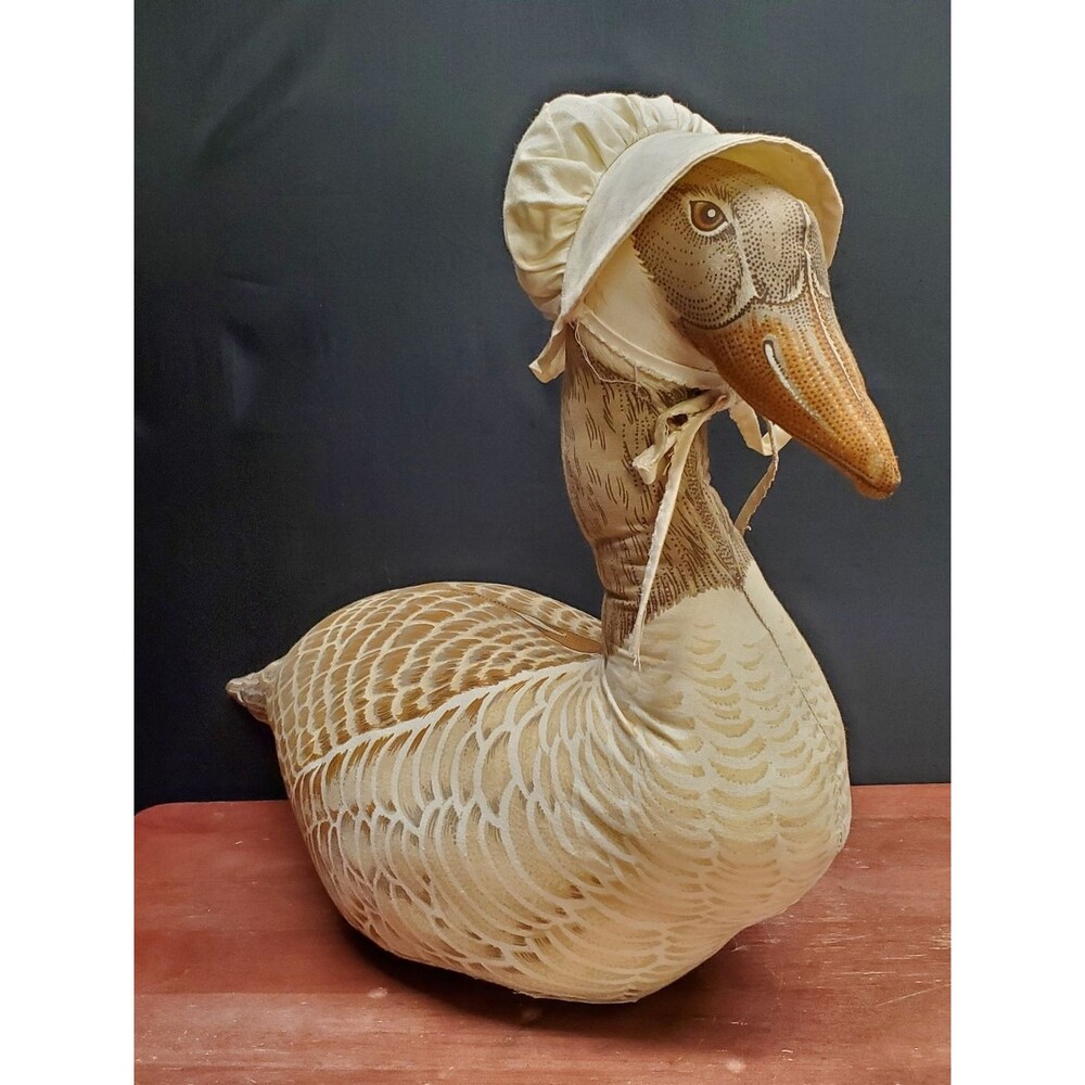 Vintage 1980's Canada Geese Plush Craft Sewn Pillow with Bonnet Cabin Decor